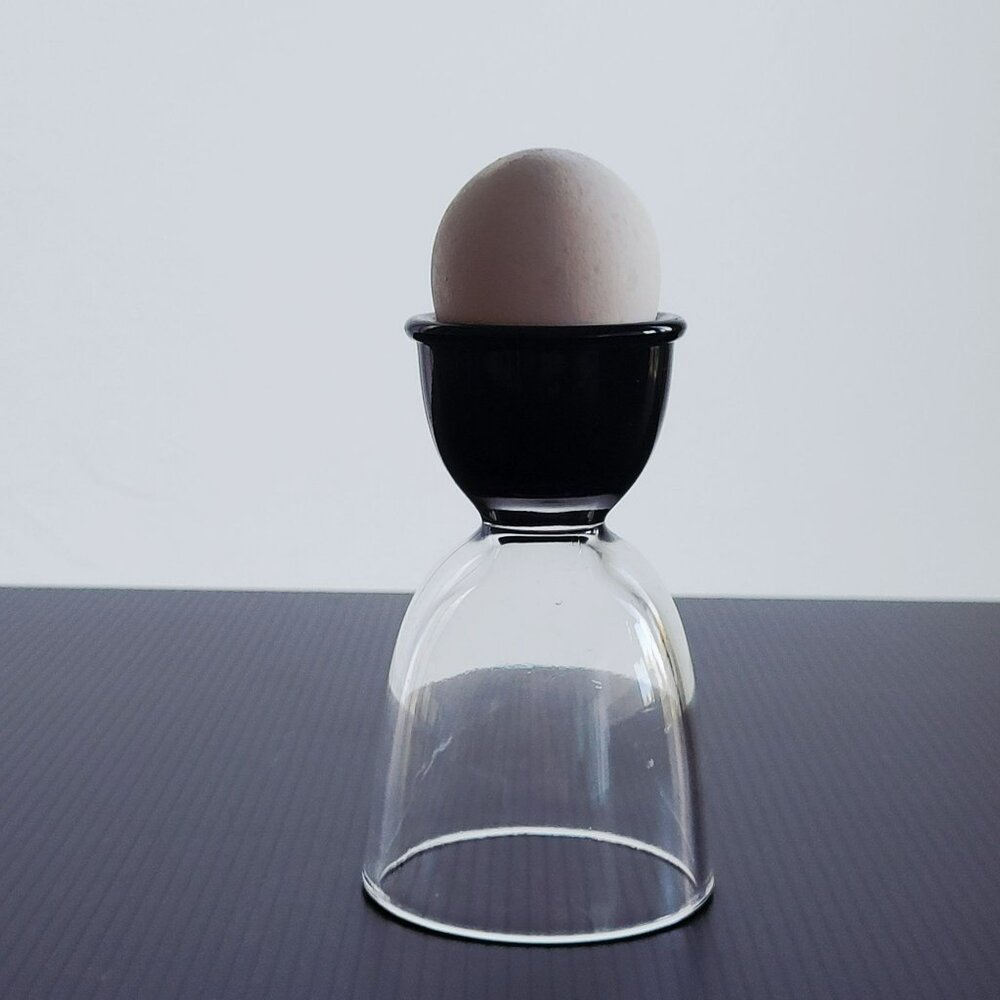 Vintage Double Egg Cup Set of 2, Black & Clear Glass, Large 4.5 Size, Minimalist - Picture 4 of 8